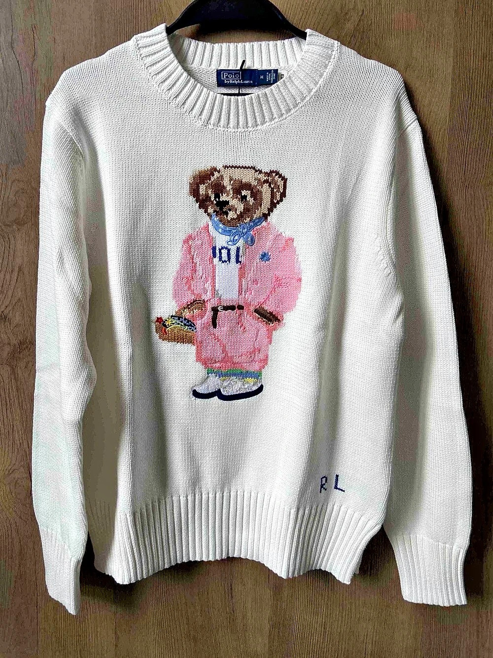 Polo Ralph Lauren Picnic Polo Bear Jumper White & Pink Medium